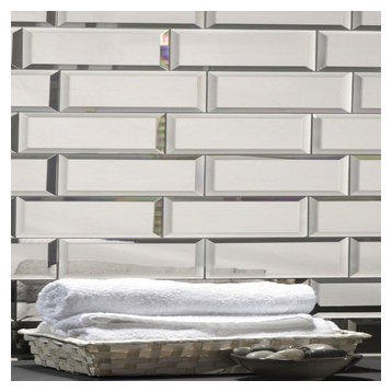 Reflections Peel & Stick 3x12 Beveled Glass Mirror Subway Tile in Glossy Silver,