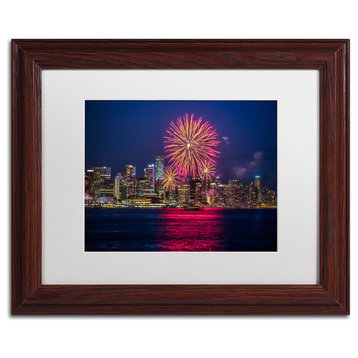 'Vancouver Fireworks' Matted Framed Canvas Art by Pierre Leclerc