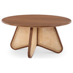 Meridian Furniture - Butterfly Coffee Table, Walnut - Bring impressive style and impeccable beauty to your living room or family room with this Butterfly coffee table. This handsome table is part work of art, part functional addition to your room. An expansive round oak veneer top gives you room for resting a drink or book or setting up your Scrabble board on family game night. Construction with rubberwood and wood products gives this Butterfly table a resilient design, while its natural cane bottom adds a striking visual and instantly draws the eye.