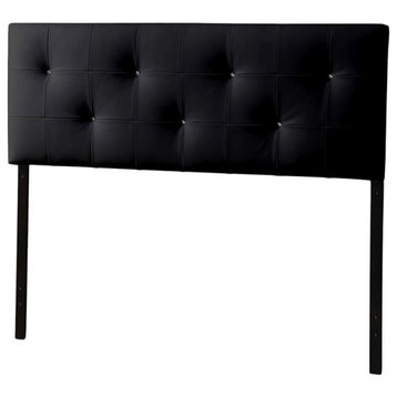 Bowery Hill Modern Faux Leather Tufted King Panel Headboard in Black