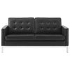 Modern Designer Lounge Loveseat Sofa, Faux Vinyl Leather, Black Silver