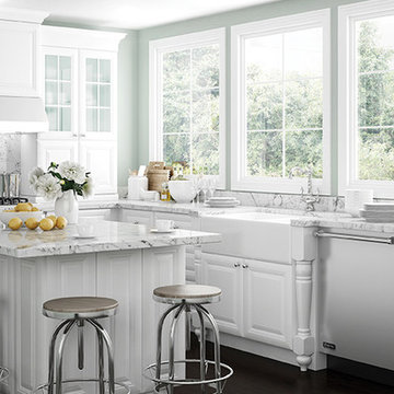 Traditional Styling in Classic White Featuring a Contemporary Farmhouse Sink.