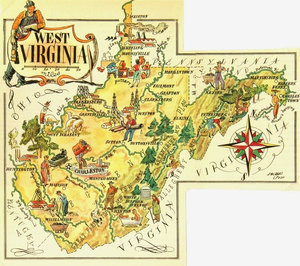 Consigned Vintage Pictorial Map of West Virginia, 1946