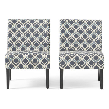 Abner Contemporary Upholstered Slipper Chairs, Set of 2, Blue + Navy, Fabric