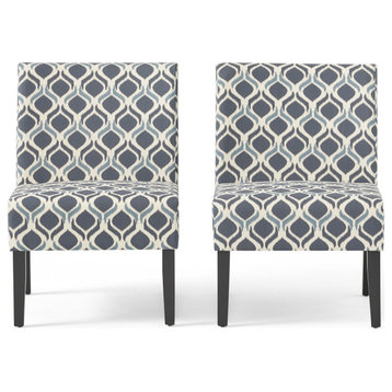 Abner Contemporary Upholstered Chairs, Set of 2, Blue + Navy, Fabric