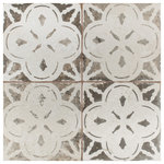Merola Tile - Kings Aurora Nero Ceramic Floor and Wall Tile - Capturing the appearance of an encaustic look, our Kings Aurora Nero Ceramic Floor and Wall Tile features a slightly textured, matte finish, providing decorative appeal that adapts to a variety of stylistic contexts. Containing 7 different print variations that are randomly distributed throughout each case, this gray square tile offers a one-of-a-kind look. With its semi-vitreous features, this tile is an ideal selection for indoor commercial and residential installations, including kitchens, bathrooms, backsplashes, showers, hallways, entryways and fireplace facades. This tile is a perfect choice on its own or paired with other products in the Kings Collection. Tile is the better choice for your space!