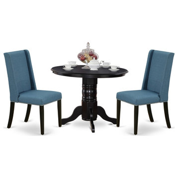 3-Piece Kitchen Table Set Table, 2 Dining Chairs, Mineral Blue Parson, Black