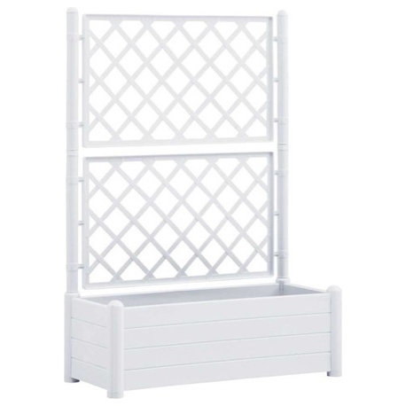 vidaXL Garden Raised Bed with Trellis, Planter, White, 39.4"x16.9"x55.9", PP