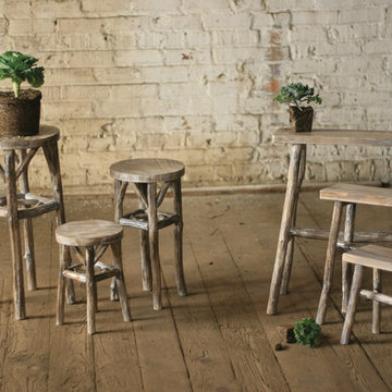 Set of 3 Round Whitewashed Pedestals with Twig Legs