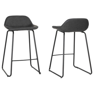Cortesi Home Ava Counter Stools, Charcoal Black Faux Leather, Set of 2