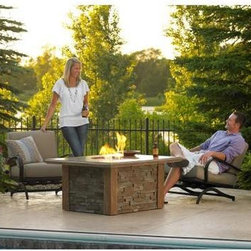 Sierra Firepit Table with Ledgestone and Supercast Top in Mocha Finish - Fire Pits