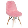4 Pack Dining Chair, Wooden Legs & Shaggy Faux Fur Upholstered Seat, Light Pink