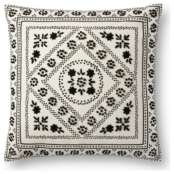 White/Black 18"x18" Handcrafted Block Print Accent Pillow