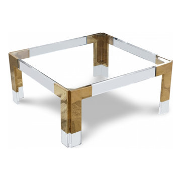 Casper Square Coffee Table (Gold-White Acrylic Glass Coffee Table)