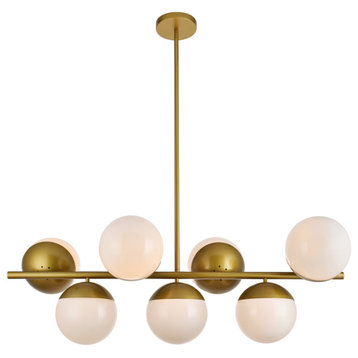 Eclipse 7 Light Pendant, Brass And Frosted White
