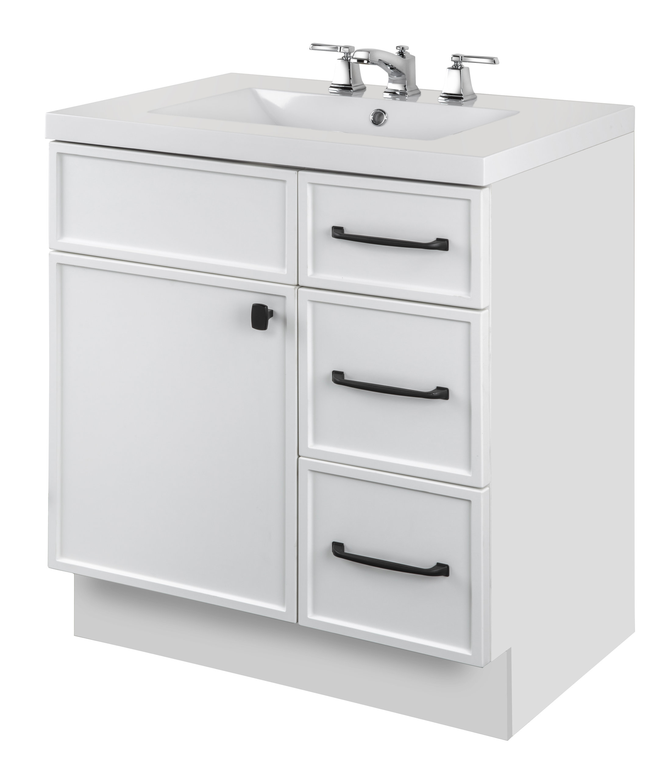 Manhattan Vanity, 1-Door 3-Drawer, White, 30", Single Bowl