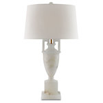 Currey & Company - Clifford Table Lamp - The timeless urn shape of the Clifford table lamp looks oh so elegant in an alabaster marble. Topped as it is with an off-white shantung shade that sits atop the 33"-tall lamp, it is as if the shade completes the sculptural composition. Only a hint of the hardware that has been treated to a coffee bronze finish shows, creating interest given the color draws the pale rust tones veining through the marble out. Each piece will differ slightly due to the natural veining in the marble.