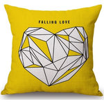 K&D - K&D Linen Pillow, Set of 2, Heart - Yellow is the color when it comes to our Heart pillow.  Pillow has a bright yellow background featuring an off white heart.  Top says "Falling Love".  Linen sham with poly fill.
