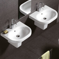 DayTime 22" Wall-mount Semi-pedestal ceramic Sink with overflow and one faucet h - Bathroom Sinks