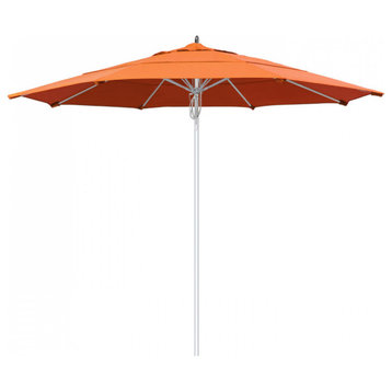 11' Patio Umbrella Silver Pole Fiberglass Rib Pulley Lift Sunbrella, Tangerine