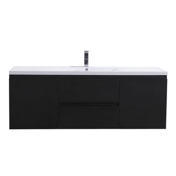 MOB 60" Single Acrylic Sink Wall Mounted Vanity, Black