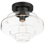 Maxim Lighting International - Harbor 1-Light Flush Mount, Black - A sizable layered glass oscillates depth and is supported by three industrial set screws for support. Available as a pendant or flush mount, the pendant also features an oversized ring to evoking nautical vibes while remaining minimalist in its design. Available in Satin Brass, Satin Nickel, or Matte Black, pair the clear glass shades with a vintage filament lamps to complete the look.
