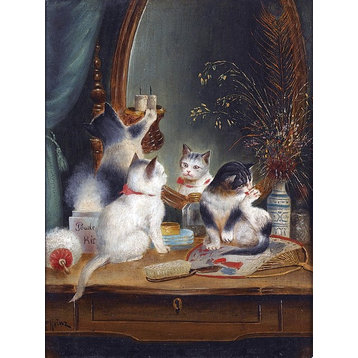 Tile Mural Kittens in The Boudoir By Carl Reichert, 6"x8", Matte