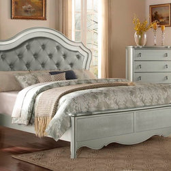 HOMELEGANCE 1901-1 TRADITIONAL CHAMPAGNE WOOD QUEEN BED TUFTED LEATHER - Panel Beds