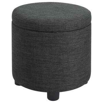 Designs4Comfort Round Accent Storage Ottoman w/Reversible Lid in Gray Fabric