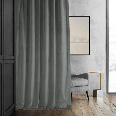 Signature Silver Gray Blackout Velvet Curtain Single Panel, 50"x96"