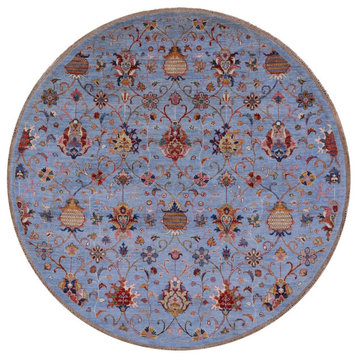 7' Round Persian Tabriz Handmade Wool Rug Q7747