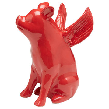 Sitting Pig With Wings, Red