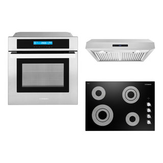 Cosmo 4 Piece Kitchen Appliance Package 36 Electric Cooktop 30 Single  Electric Wall Oven 24 Built-In Microwave Drawer & French Door Refrigerator