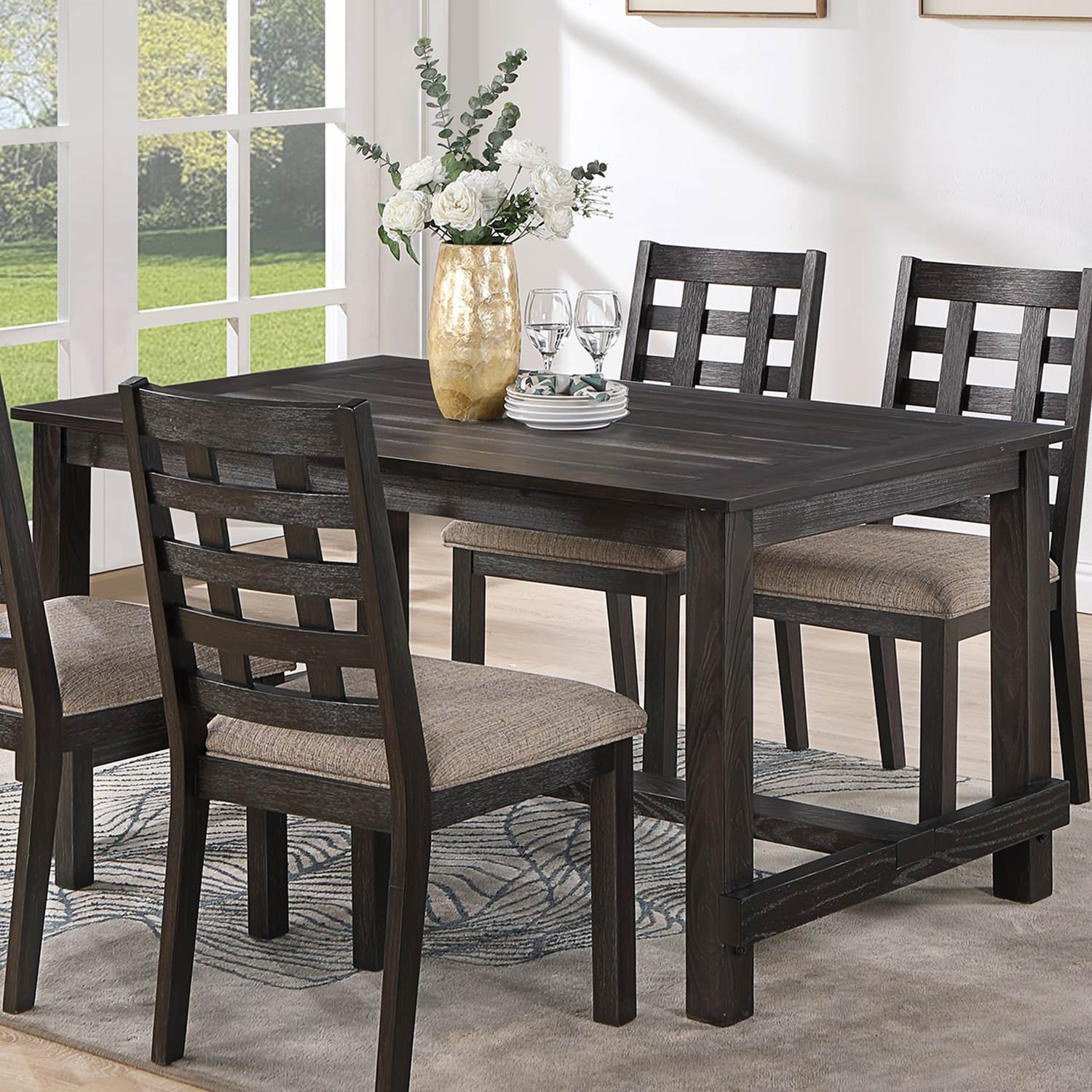 Rectangular Wooden Dining Table, Espresso, Dining Height - Transitional ...