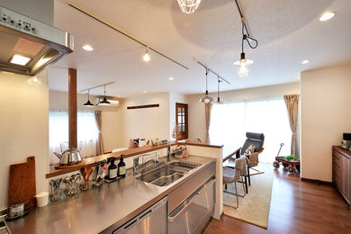 This is an example of a scandinavian kitchen in Kobe.