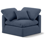 Meridian Furniture - Indulge Upholstered Modular Chair, Navy, Down Stuffed Linen Textured Fabric, Corner Chair - Experience ultimate comfort and style with our navy linen textured fabric Indulge Corner Chair. The luxurious linen texture of the fabric will elevate the aesthetic of any room. This chair provides ample space for you to relax while its modular build offers the option of unlimited configurations. Whether you're looking to add a stylish element to your living room or a comfortable seating option to your bedroom, this chair is the perfect choice.