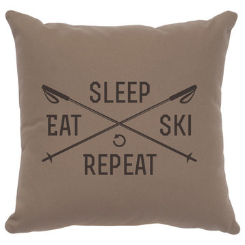 Image Pillow 16x16 Sleep,Eat,Ski,Repeat Cotton Taupe