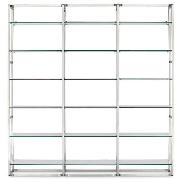 Forum Shelving Unit Clear Tempered Glass Shelves Polished Stainless Steel Frame
