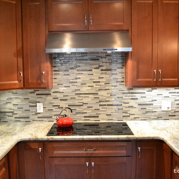 Traditional Kitchen with Glass Backsplash