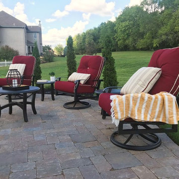 Kansas Paver Patio with Outdoor Kitchen Island, Fire Pit, and Seating Wall!