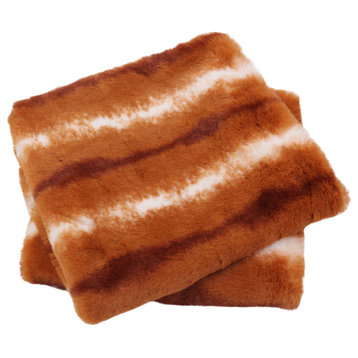 Amanda Stripe Faux Fur 2 Piece Pillow Shell Sets, Burnt Orange, 20"x20"