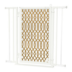 Fusion Gates - Fusion Gate with Gold Lattice Design, White Pearl, 32"-36" - Baby Gates And Child Safety