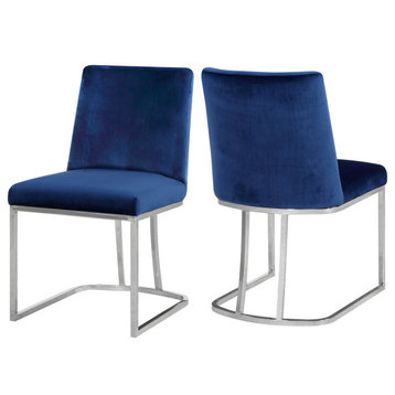 The Josephine Velvet Dining Chair, Navy and Silver (Set of 2)
