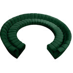 Meridian Furniture - Infinity Channel Tufted Velvet Modular Chair, Green, 11 Piece - Create a seating group that works for every possible situation with this Infinity 11-piece sectional and other pieces in the Infinity collection. Upholstered in soft green velvet material that feels great against the skin and offers long-wearing beauty, this piece fits with other Infinity items for an infinite number of combinations that get your seating requirements just right but that look just as nice when used on their own.