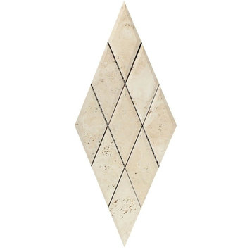 Ivory Travertine Deep-Beveled Diamond Mosaic, 3 X 6 Honed