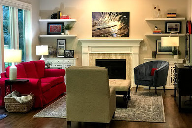 Example of a transitional family room design in Portland
