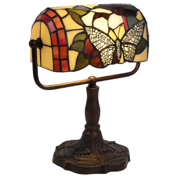 Lavish Home Tiffany Style Bankers Lamp With Butterfly Design