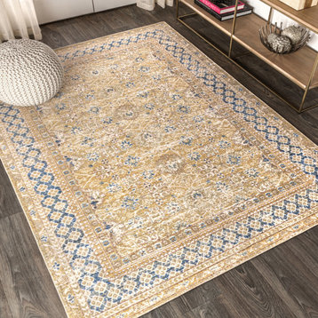Stirling English Country Argyle Area Rug, Blue/Gold, 5 X 8