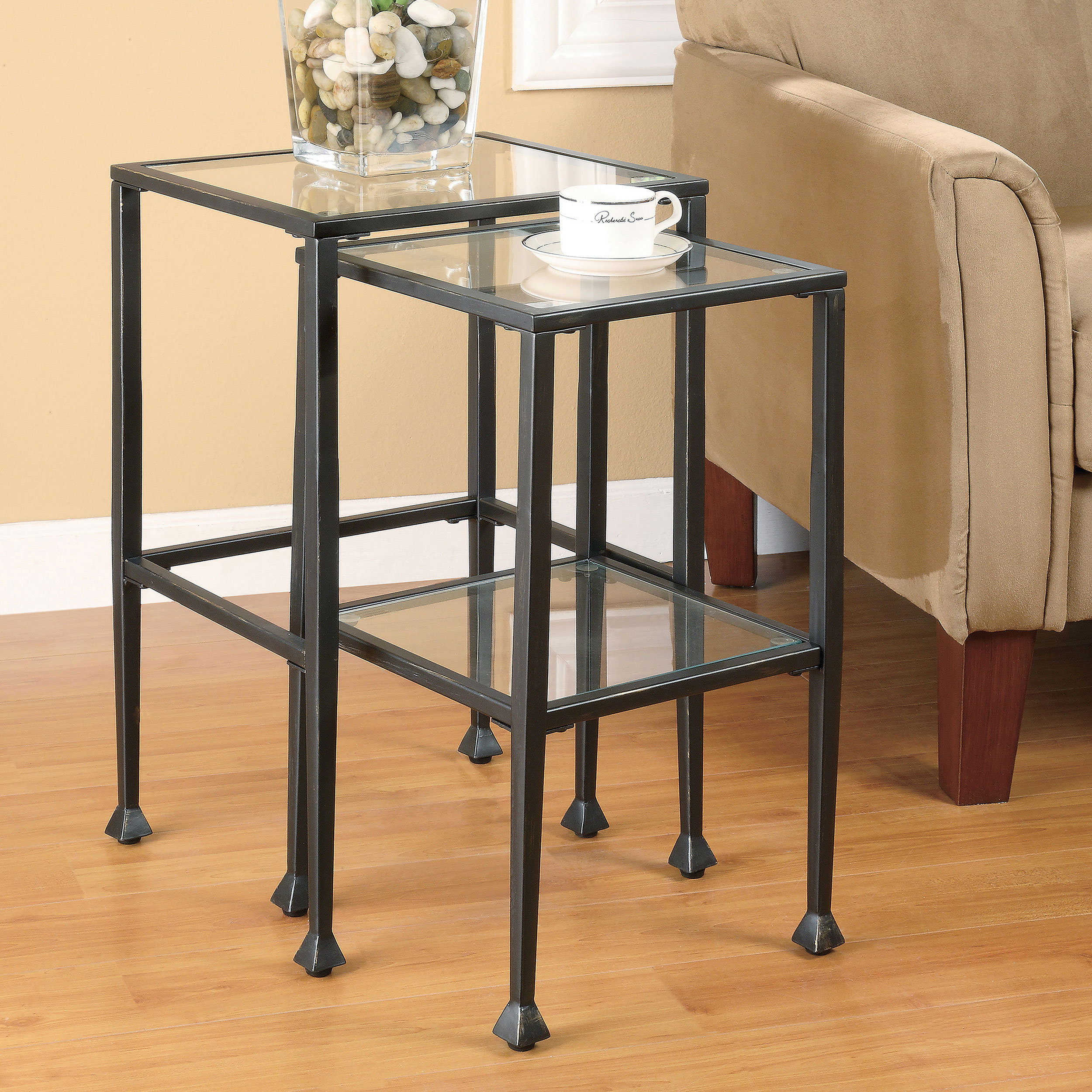 Leilani 2-piece Glass Top Nesting Tables Black - Transitional - Coffee ...