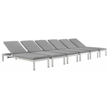 Pemberly Row  Patio Chaise Lounge in Silver and Gray (Set of 6)
